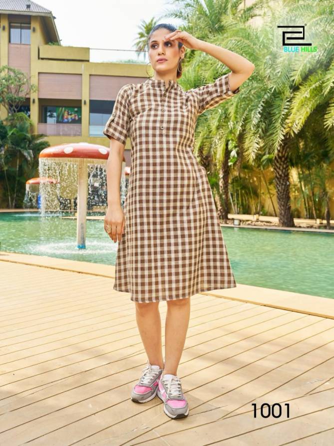 Checkers By Blue Hills Cotton Short Midi Style Party Wear Kurtis Wholesale Online
